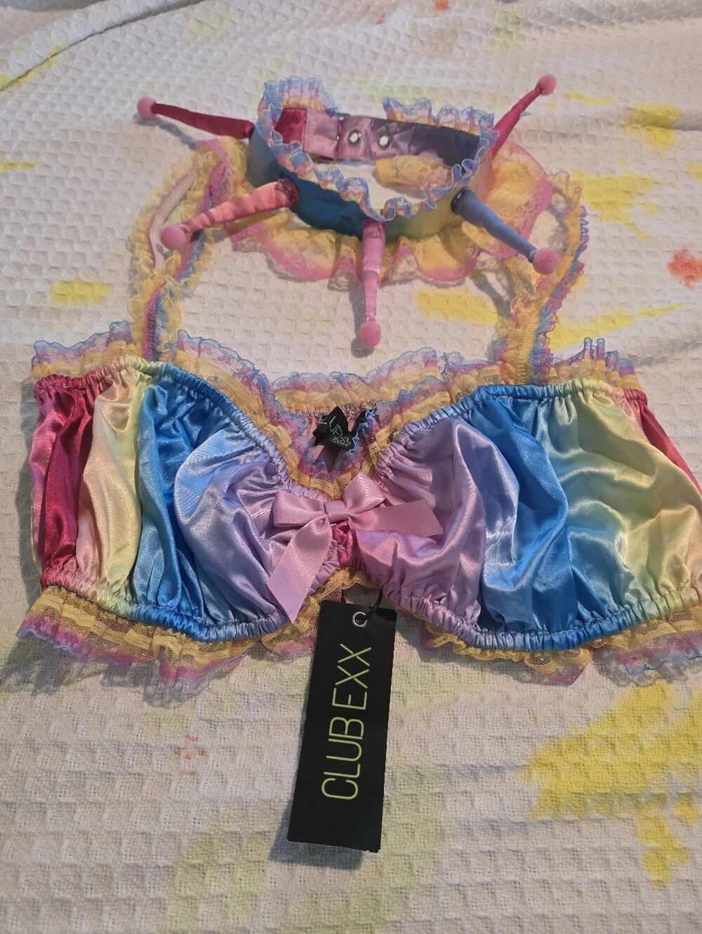 Dolls Kill Club Exx Trickery Clown Costume Rave Set XXL Satin Skort Bralette